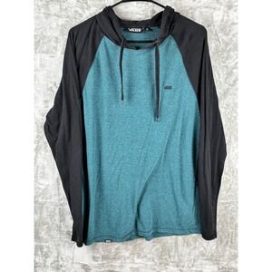 Vans Mens Long Sleeve Raglan Hoodie Teal Black Graphic Logo Size Medium